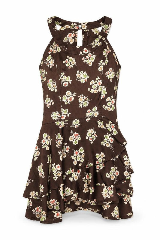 Next Women's Brown Floral A-Line Short Dress Size 8
