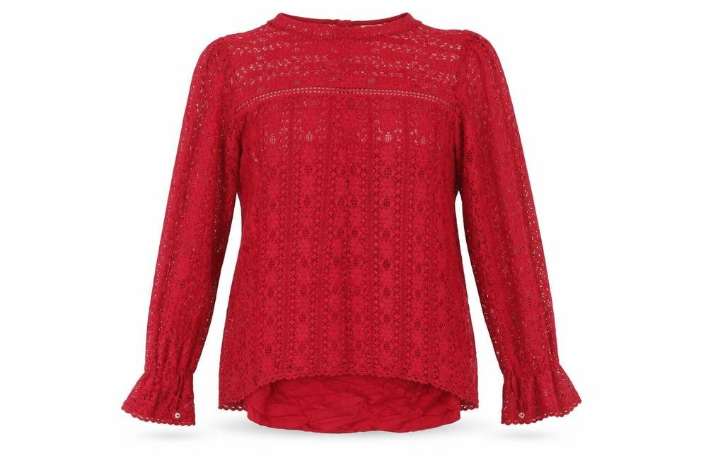 Fat Face Women's Red Lace Blouse, Size 12