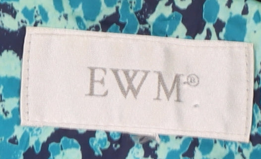 EWM Women's Blue Floral Mid-Length Hooded Coat