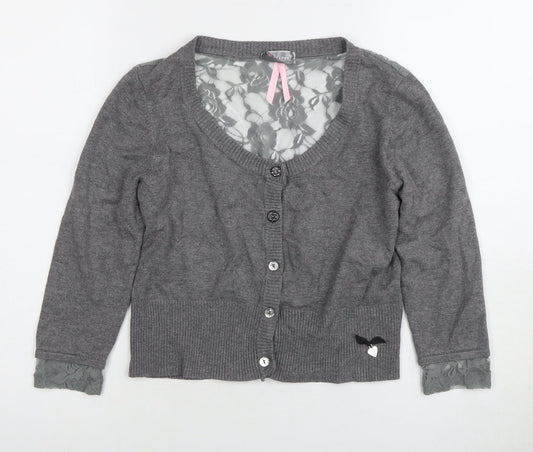 Lipsy Women’s Grey Cardigan M Scoop Neck Lace Accents