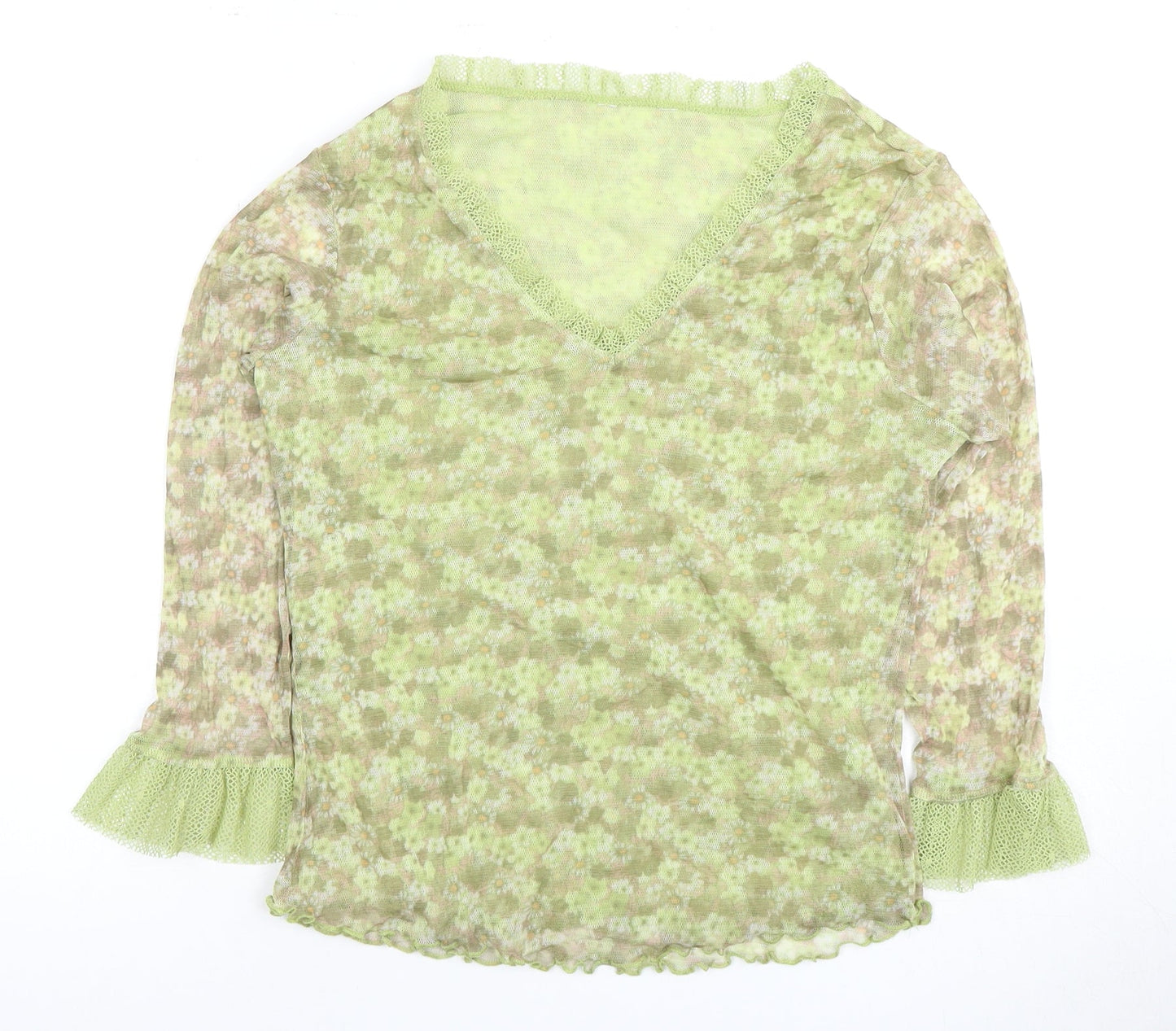 Marks & Spencer Green Floral Mesh Top Size 18
