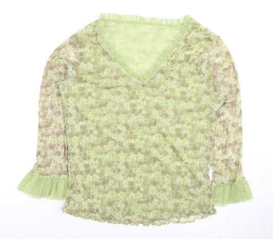 Marks & Spencer Green Floral Mesh Top Size 18