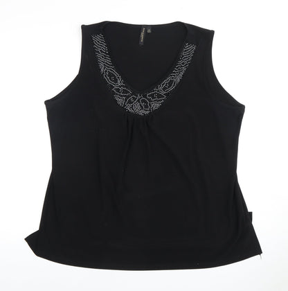 Preloved Susan Lawrence Women's Black Beaded V-Neck Tank Plus - Front