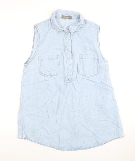 Oasis Blue Sleeveless Collared Women's Shirt, Size 12