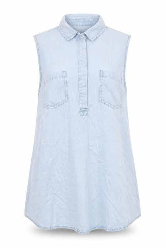 Oasis Blue Sleeveless Collared Women's Shirt, Size 12