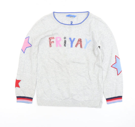 Joules Girls Grey Pullover Jumper 7-8 Years