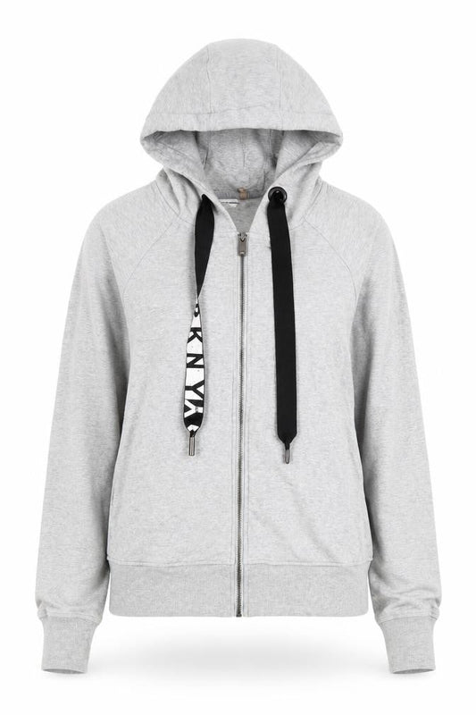 DKNY Women Grey Hoodie, Size S, with Logo & Zip