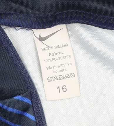 Close-up detail of Nike boys’' blue football pullover, 16 years, sports style