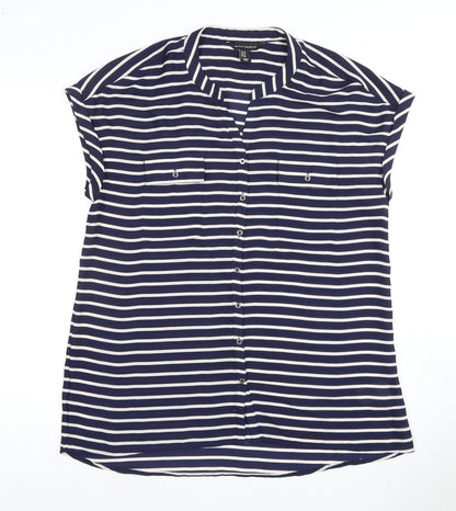 Mercer & Madison Women's Blue Striped Button-Up Shirt
