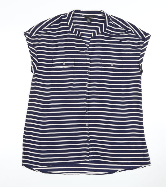 Mercer & Madison Women's Blue Striped Button-Up Shirt