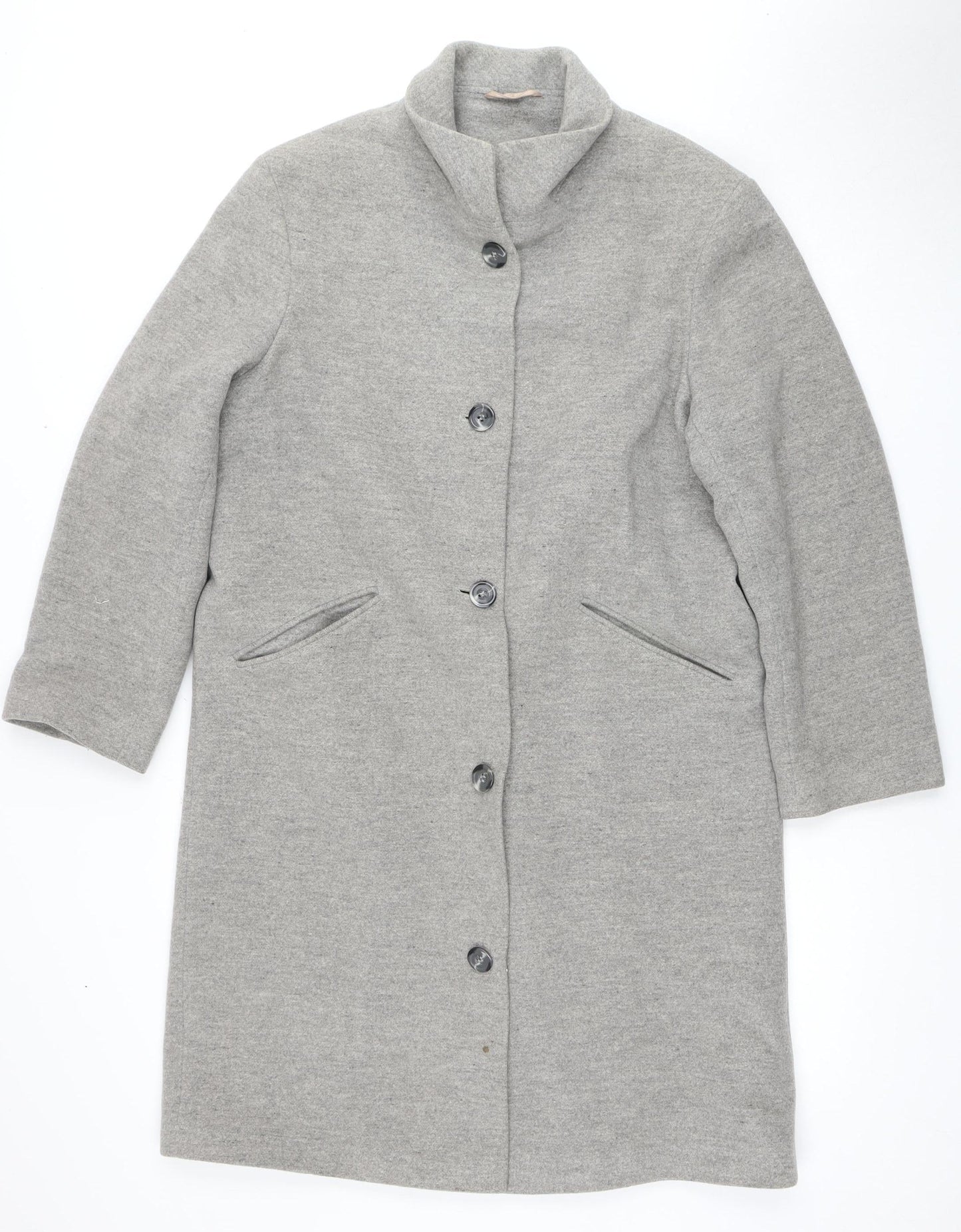 Next Women's Grey Wool Blend Long Overcoat Size 8