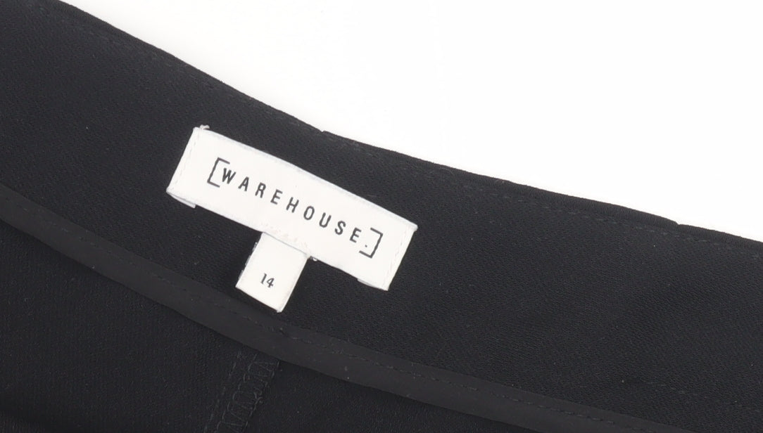 Warehouse Black Cropped Pleated Trousers Size 14