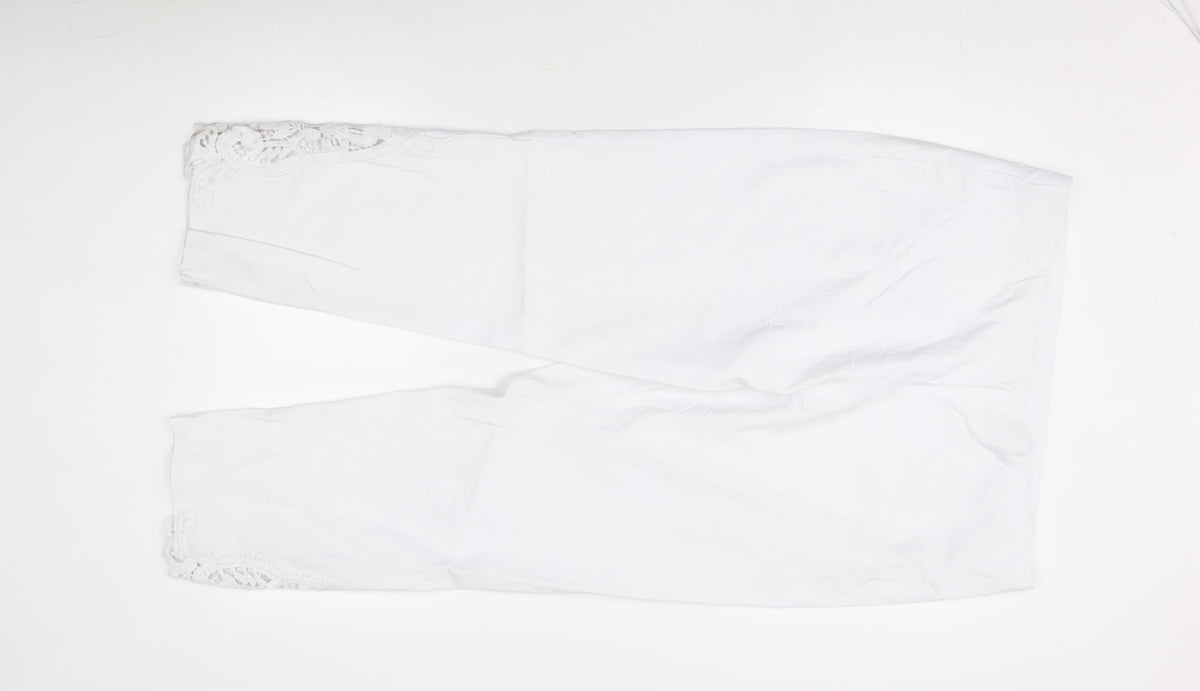Roman Women's White Lace Accented Cotton Trousers