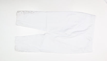 Additional front view of Roman Women's White Lace Accented Cotton Trousers