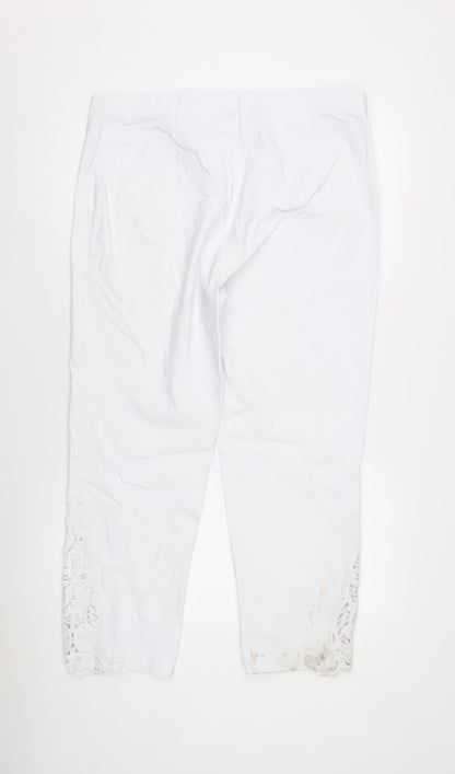 Back view of Roman Women's White Lace Accented Cotton Trousers