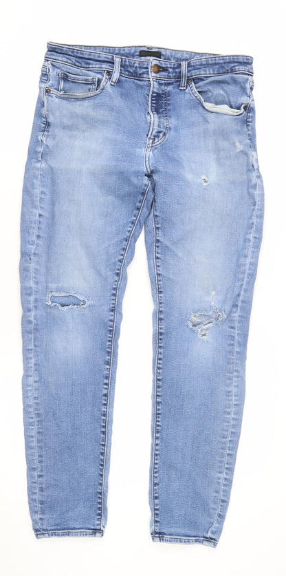 Uniqlo Men's Blue Distressed Straight Jeans Size 33