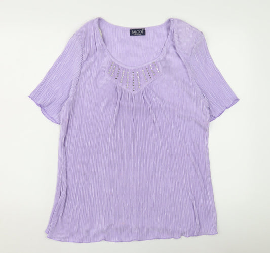 Saloos Women's Purple Blouse, Size 2XL, Scoop Neck, Studded