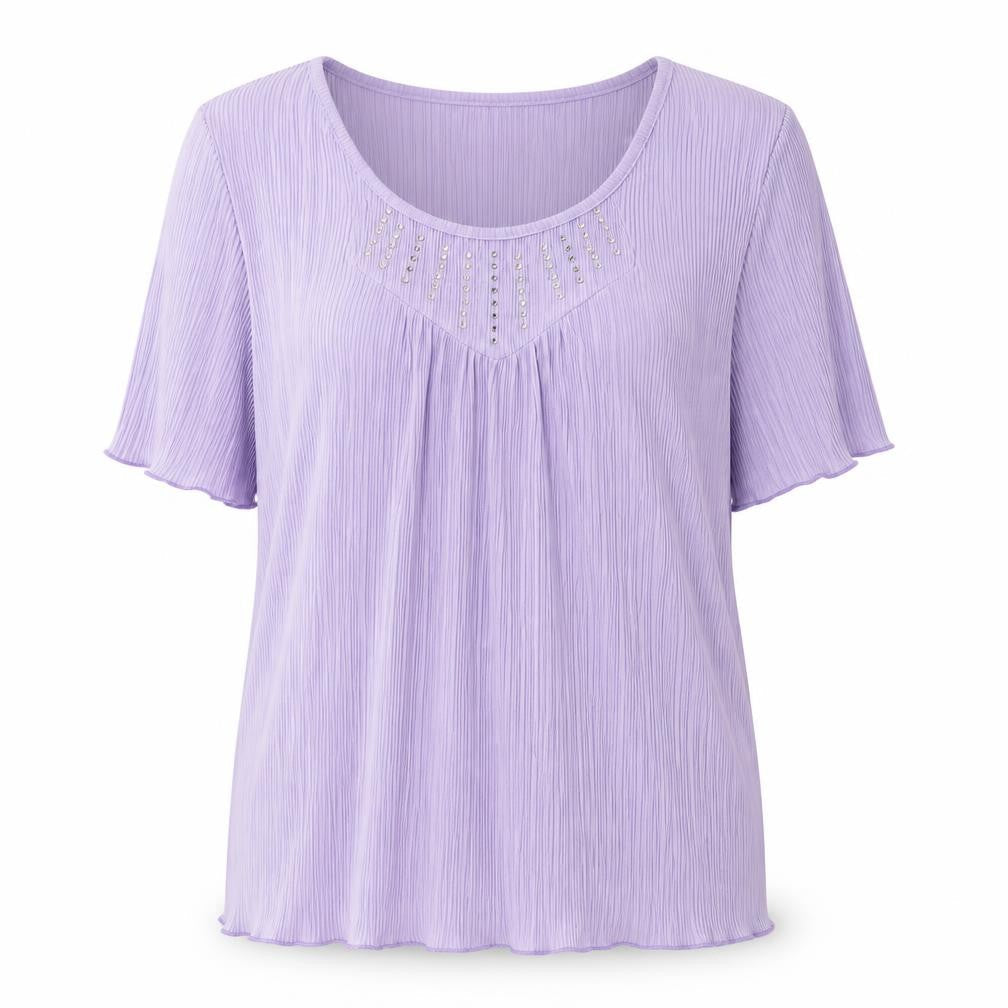 Saloos Women's Purple Blouse, Size 2XL, Scoop Neck, Studded