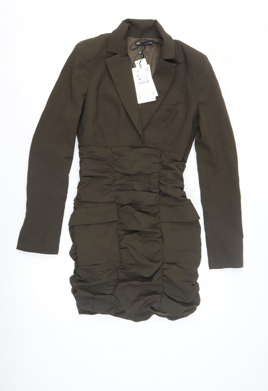 ZARA Women's Green Sheath Dress, Size S, Long Sleeve