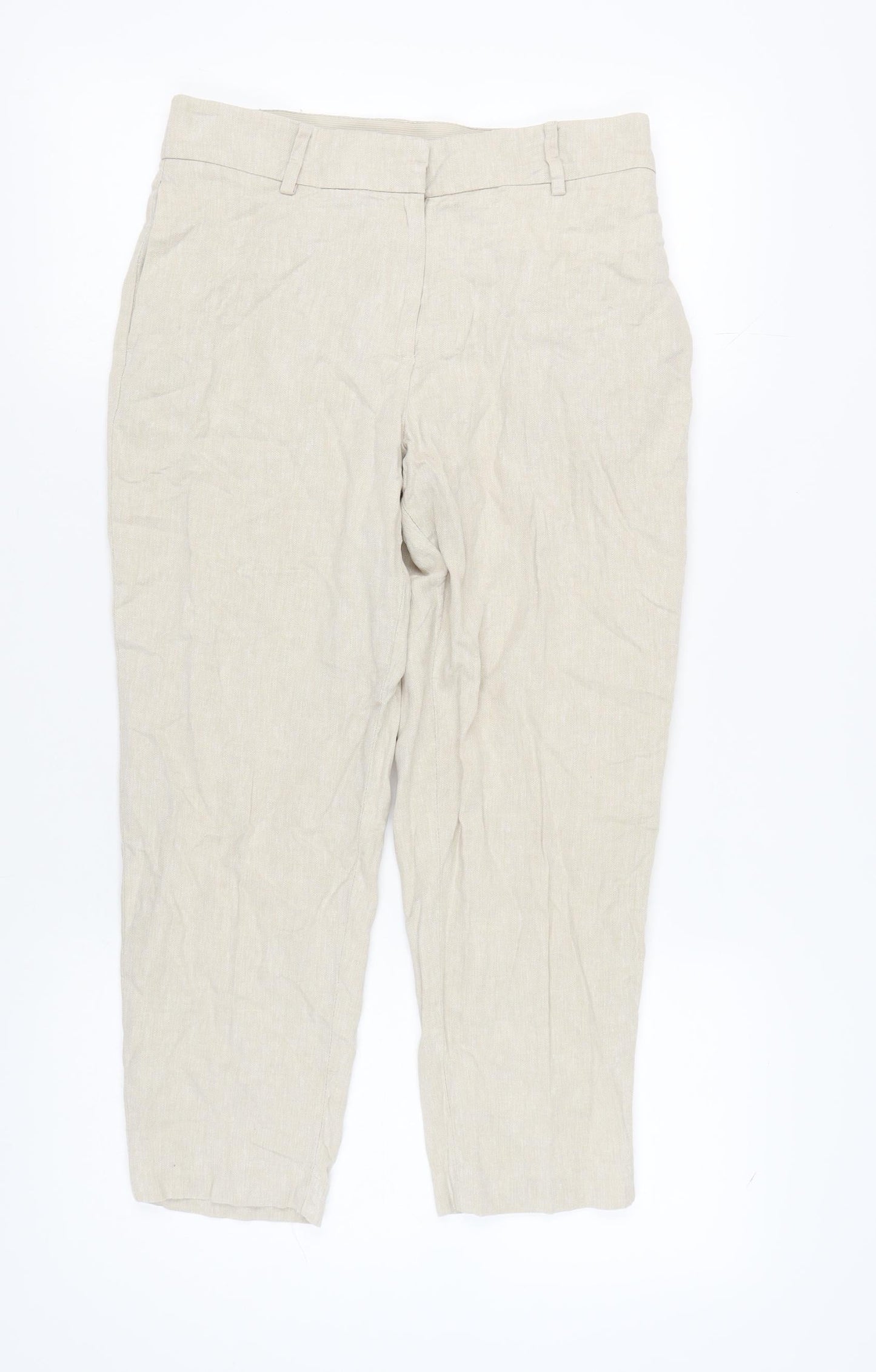 H&M Women's Beige Linen Trousers Size 12