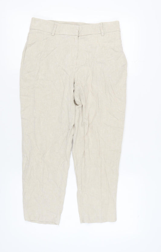 H&M Women's Beige Linen Trousers Size 12