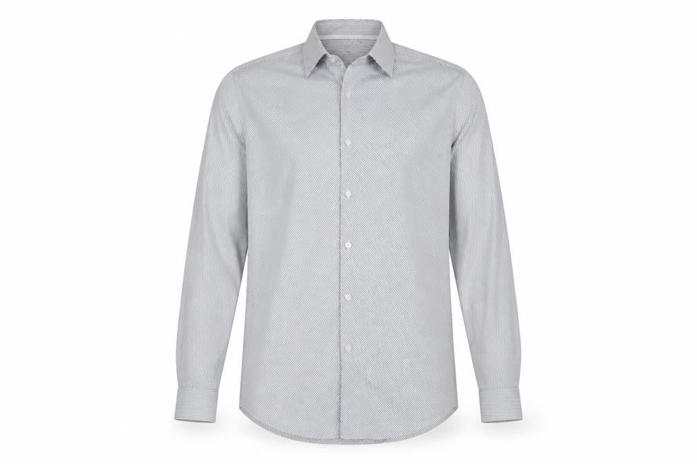 Marks & Spencer Men's Grey Striped Long Sleeve Shirt
