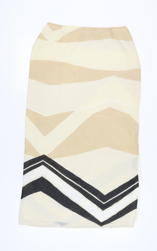 Artigiano Women's Beige Geometric Midi Skirt Size 14