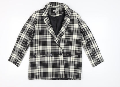 Additional front view of ASOS Women's Black Plaid Double-Breasted Blazer
