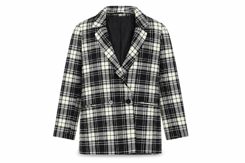 ASOS Women's Black Plaid Double-Breasted Blazer