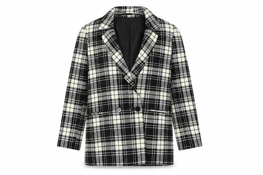 ASOS Women's Black Plaid Double-Breasted Blazer