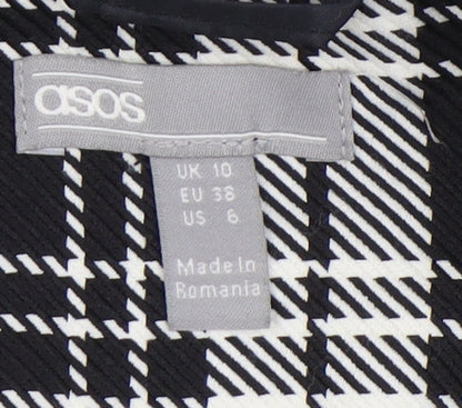 Close-up detail of ASOS Women's Black Plaid Double-Breasted Blazer