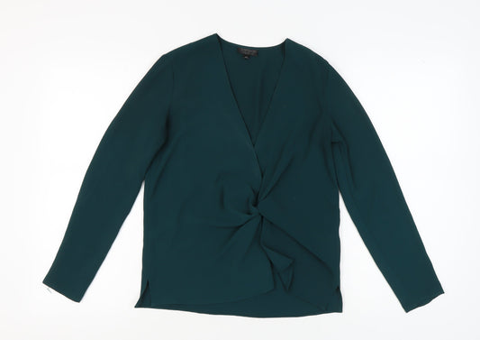 Topshop Women's Green Wrap Blouse UK 8 Long Sleeve