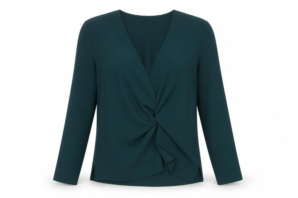 Topshop Women's Green Wrap Blouse UK 8 Long Sleeve