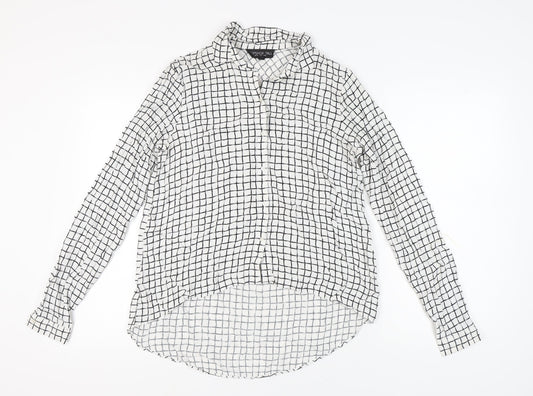 Topshop Tall Women's White Check Button-Up Shirt Size 10