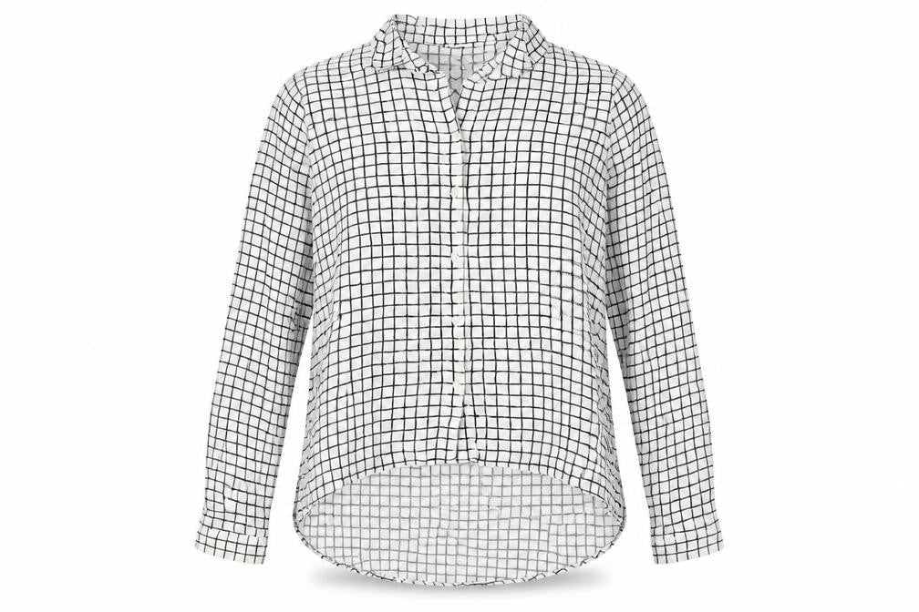 Topshop Tall Women's White Check Button-Up Shirt Size 10