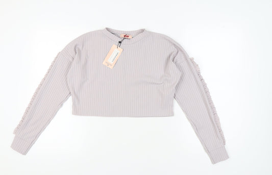 MISSPAP Women's Grey Cropped Long Sleeve Top