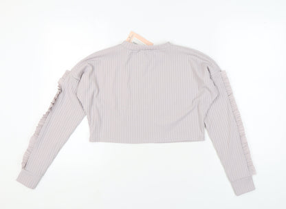 MISSPAP Women's Grey Cropped Long Sleeve Top