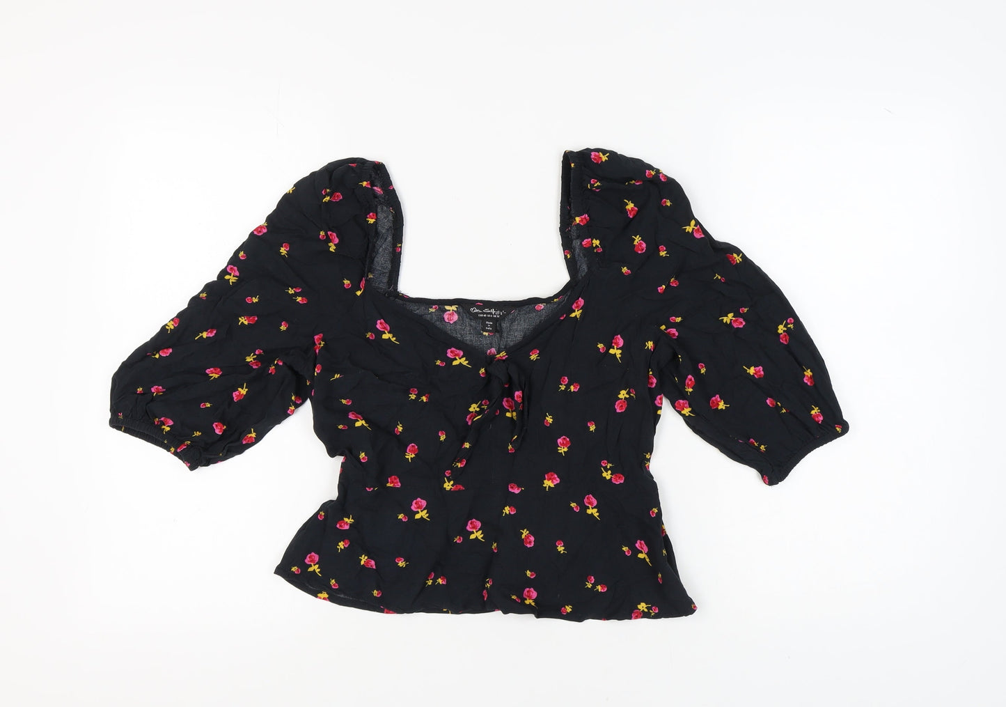 Miss Selfridge Floral Black Cropped Blouse UK 12 Women