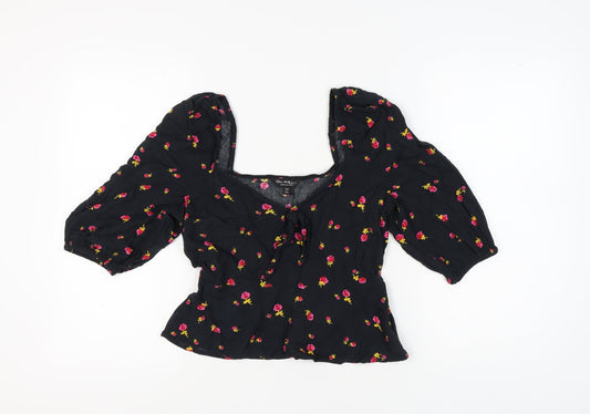 Miss Selfridge Floral Black Cropped Blouse UK 12 Women