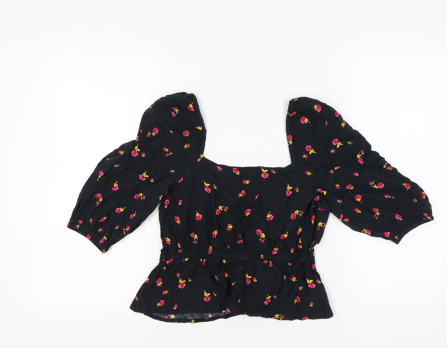 Miss Selfridge Floral Black Cropped Blouse UK 12 Women