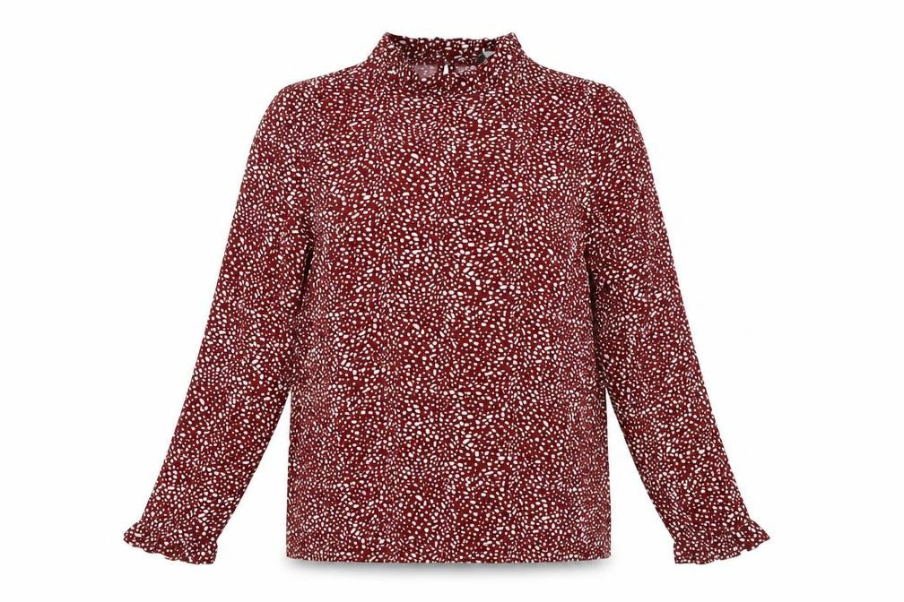 FS Collection Women's Red Animal Print High Neck Blouse
