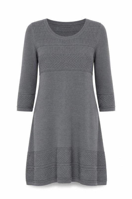 Monsoon Women Grey Knit Dress Size M 3/4 Sleeve