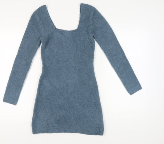 Zara Women Blue Bodycon Dress S Square Neck