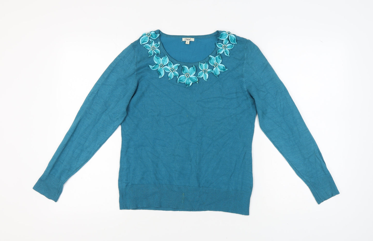 Next Women's Blue Embroidered Pullover Jumper L