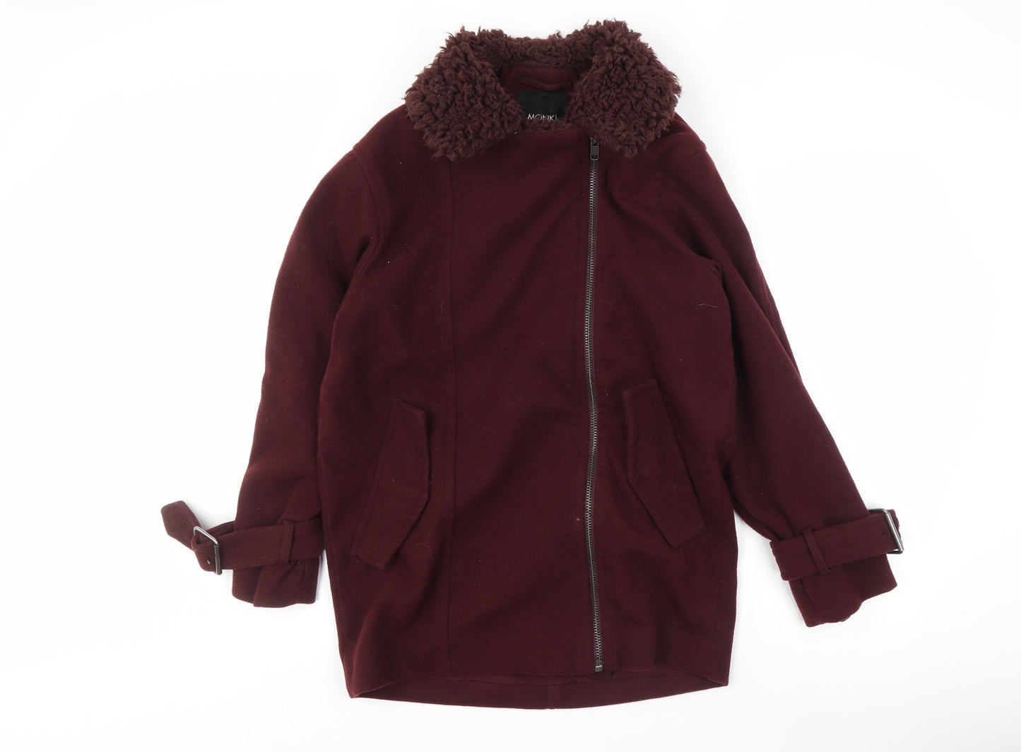 Monki Women's Red Belted Motorcycle Coat XS