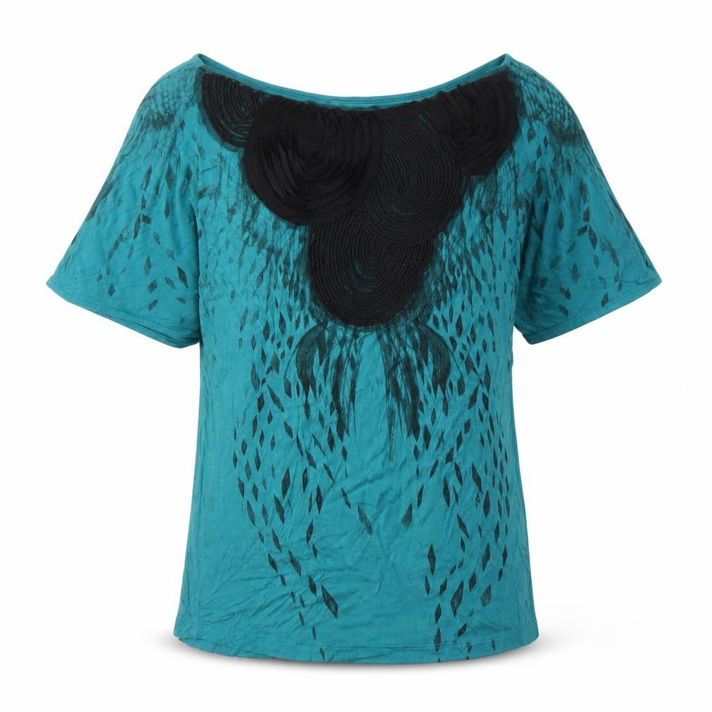 Mango Women's Green Boat Neck Viscose Top, M, Short Sleeve