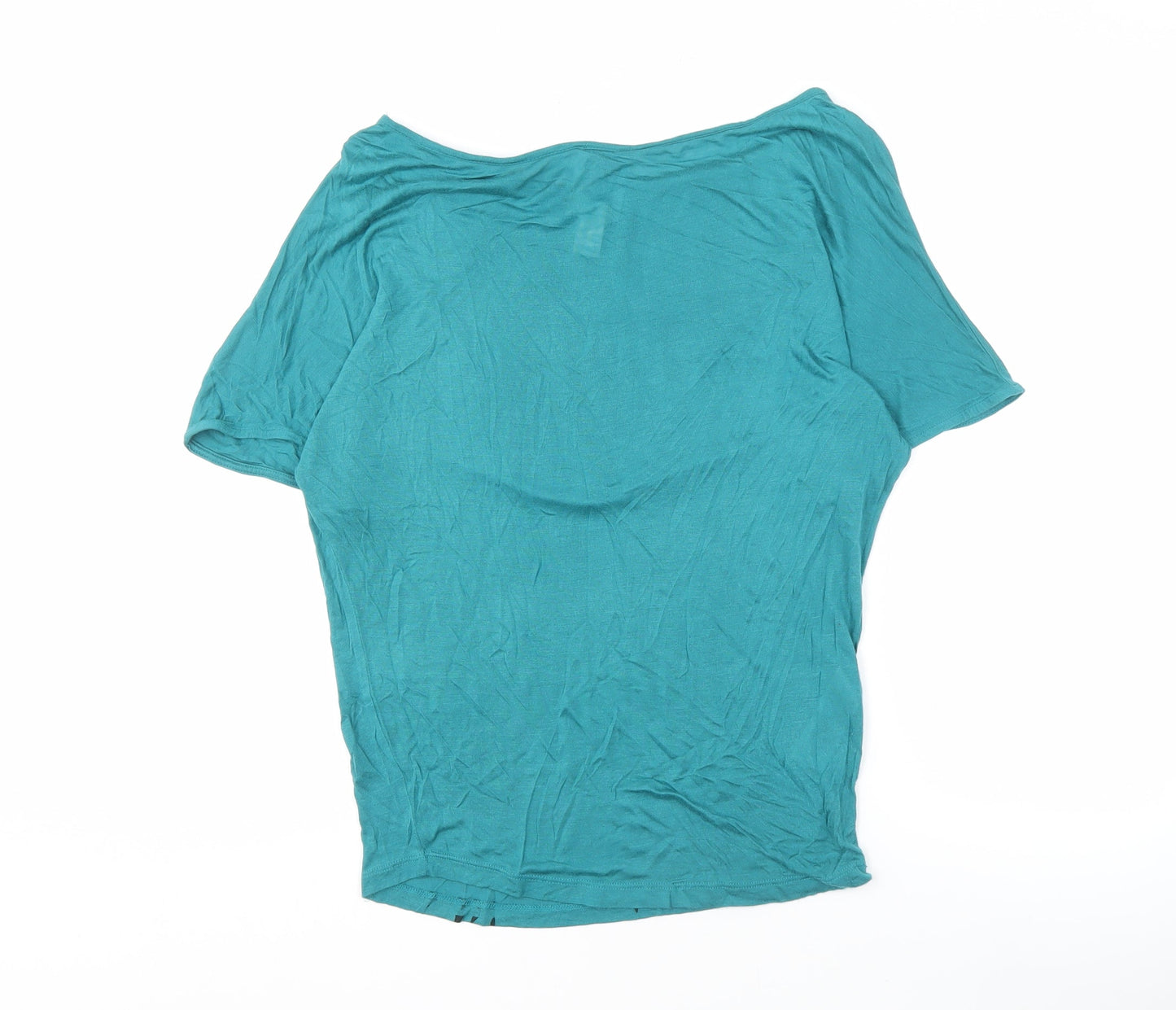 MNG Women's Green Boat Neck Viscose Top, M, Short Sleeve