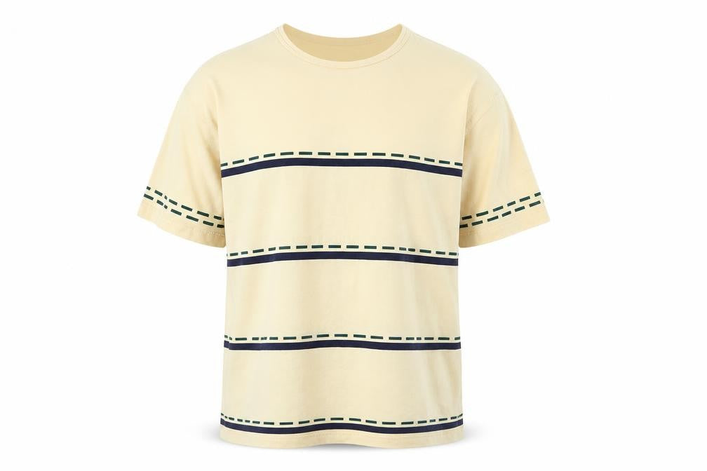 Alexon Men's Beige Striped T-Shirt, Size L, Crew Neck