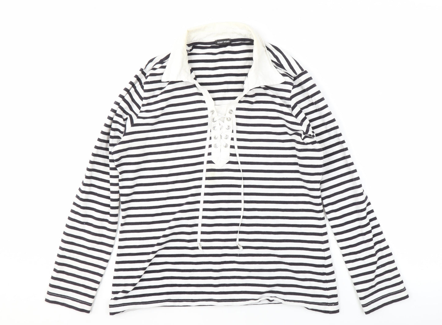 Gerry Weber Women's Black & White Striped Long Sleeve Lace-up Top