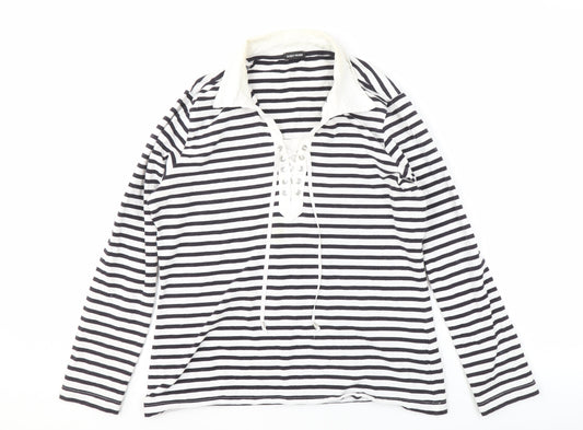 Gerry Weber Women's Black & White Striped Long Sleeve Lace-up Top